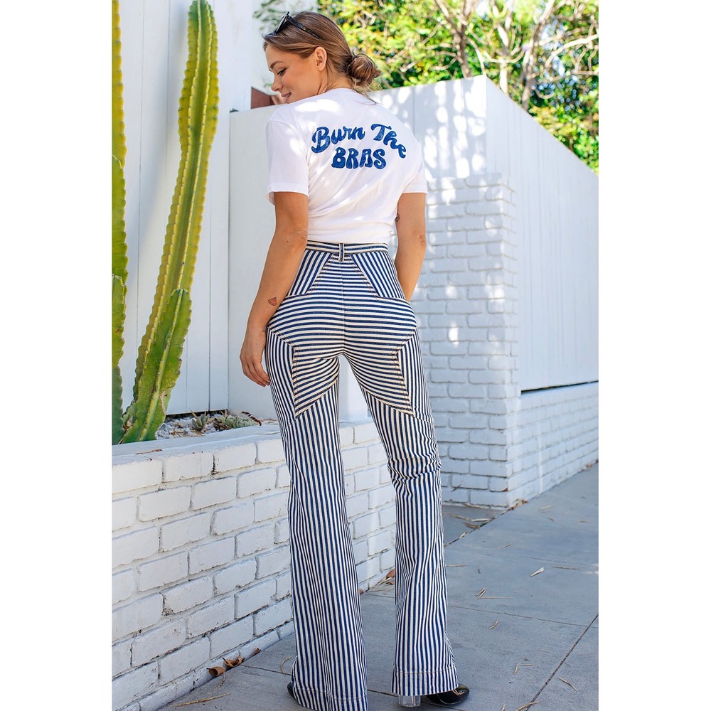 Revice Denim Venus Flare Montauk Wash Star Butt Stripe Denim Jeans 24 Bellbottom
